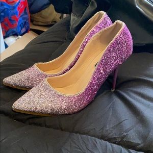 Purple ombré glitter heels